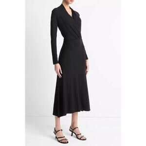 Vince Black Long Sleeve Wrap Front Midi Dress Size Small
